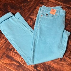 Size 8 (29) MEK DNM bright teal Harmony Cigarette jeans NWT